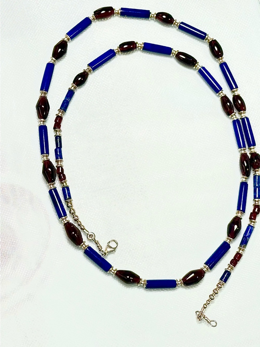Vintage Lapis Lazuli and Garnet Beaded Necklace (Genuine Stones)